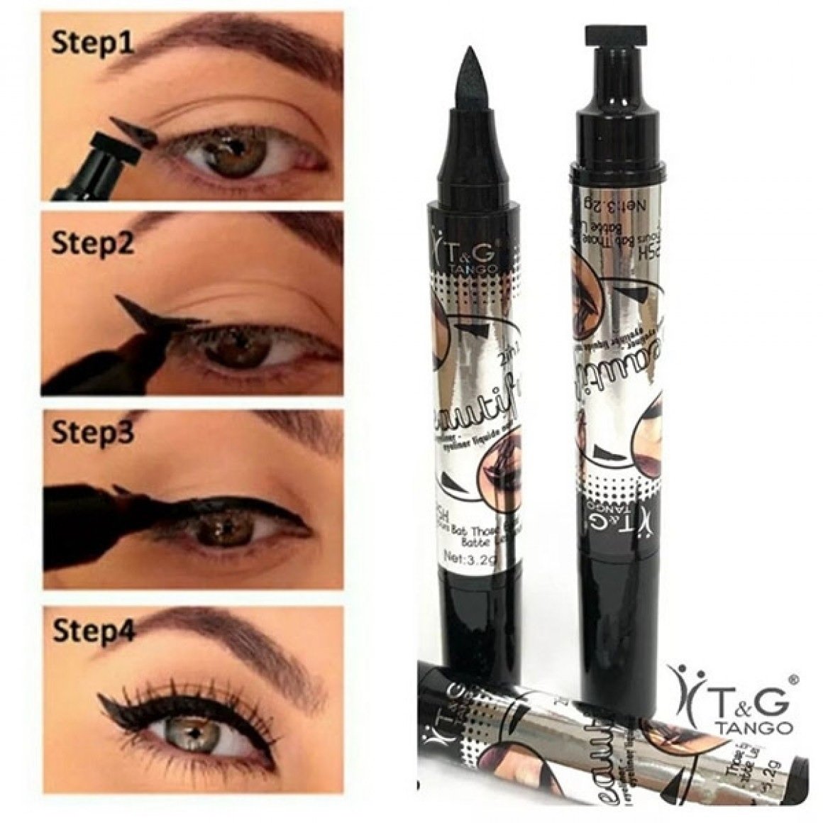 CANETA CARIMBO DELINEADOR OLHO GATINHO TANGO 2 EM 1