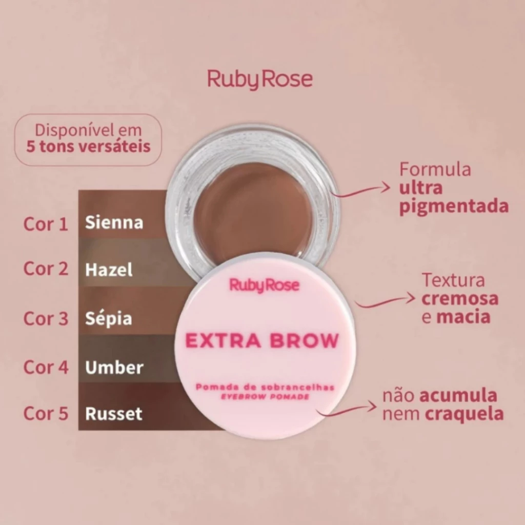 POMADA DE SOBRANCELHAS EXTRA BROWN - RUBY ROSE - Imagem 2