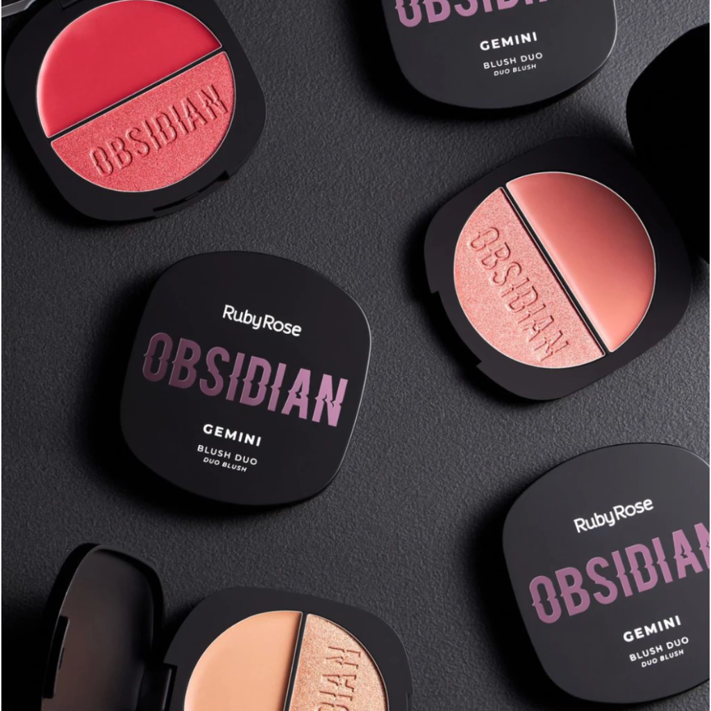 BLUSH DUO OBSIDIAN GEMINI COMPACTO CINTILANTE E CREMOSO RUBY ROSE