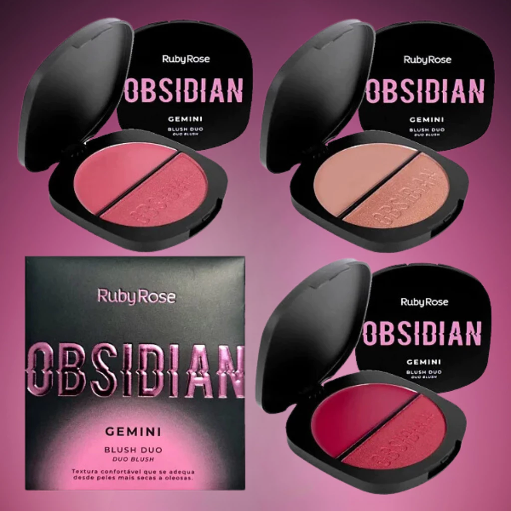 BLUSH DUO OBSIDIAN GEMINI COMPACTO CINTILANTE E CREMOSO RUBY ROSE - Imagem 2