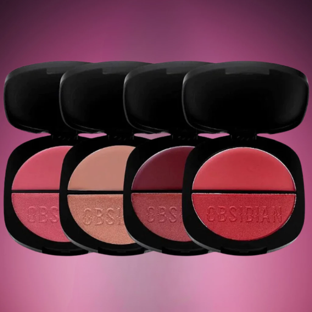 BLUSH DUO OBSIDIAN GEMINI COMPACTO CINTILANTE E CREMOSO RUBY ROSE - Imagem 4