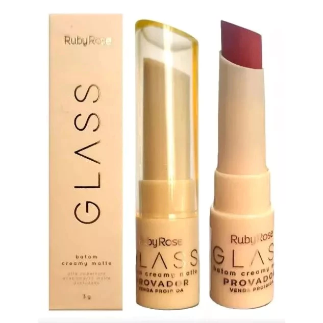BATOM CREAMY MATTE ALTA COBERTURA AVELUDADA GLASS RUBY ROSE