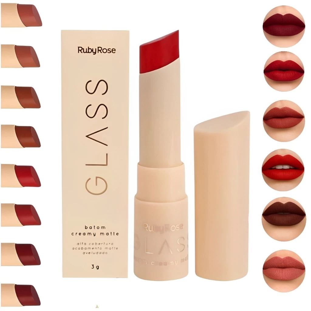 BATOM CREAMY MATTE ALTA COBERTURA AVELUDADA GLASS RUBY ROSE - Imagem 3
