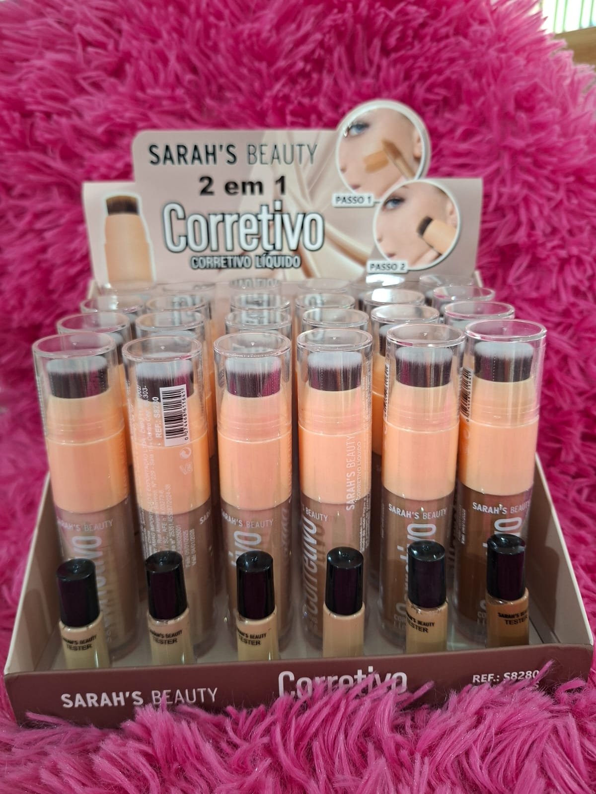 CORRETIVO LÍQUIDO 2 EM 1 COM ESPONJINHA SARAHS BEAUTY