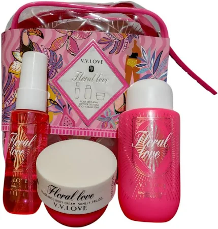 KIT TRAVEL PERFUME ROSA COM BOLSINHA FLORAL LOVE V V - Imagem 2