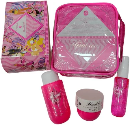 KIT TRAVEL PERFUME ROSA COM BOLSINHA FLORAL LOVE V V