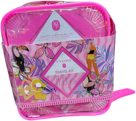 KIT TRAVEL PERFUME ROSA COM BOLSINHA FLORAL LOVE V V - Imagem 3