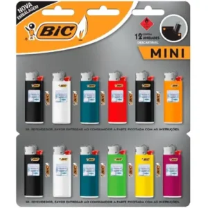Isqueiro BIC Mini, Cores Sortidas, Pequeno, Leve e Seguro, Com Chama Pré-Ajustada, 902586 - CA 12 UN